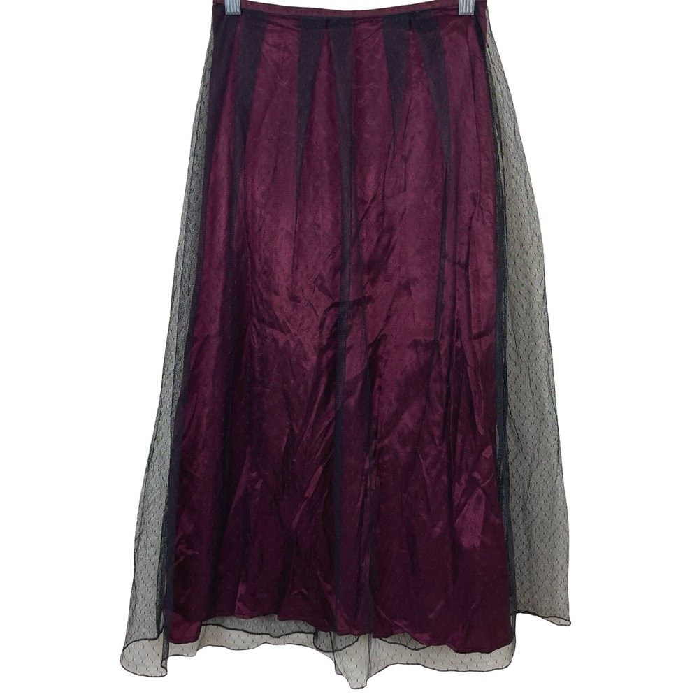 Vintage Jonathan Martin Maxi Skirt Women S Burgundy Black Mesh Overlay Goth